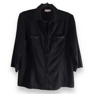 Oscar B Womens Size 10 Black Blazer Blouse Grommets Trendy Vintage‎ Retro Classy